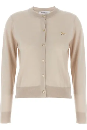 Maison Kitsuné Swetry, Kobieta, Beżowy, XS, Beżowy Sweter z Haftem na Przodzie