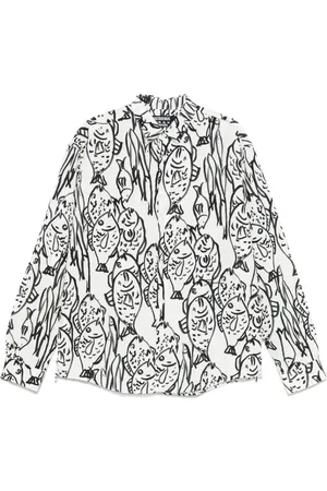 Jacquemus Koszule, Mężczyzna, Wielobarwność, L, Bawełna, Biała koszula z nadrukiem graficznym zapinana na guziki
