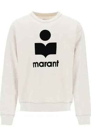 Isabel Marant Bluzy, Mężczyzna, Beżowy, L, Bawełna, Bluza z logo flockowanym z okrągłym dekoltem