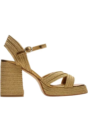 Castaner Buty, Kobieta, Żółty, 39 EU, Metaliczna sandał z plecionką i bransoletką