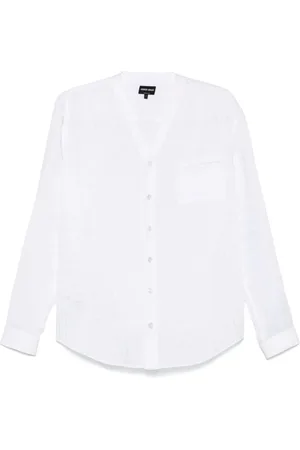 Giorgio Armani Koszule, Mężczyzna, Biały, XL, Biała Koszula z Dekoltem w Literę V