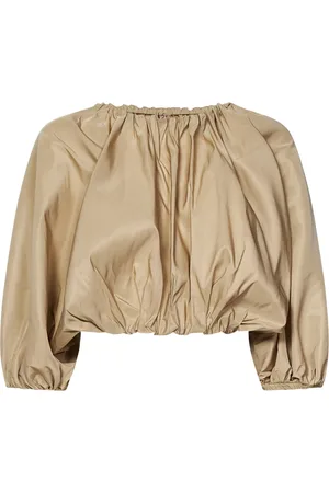 Nº21 Bluzki, Kobieta, Beżowy, L, Poliester, Taffeta Crop Top Puff Sleeves