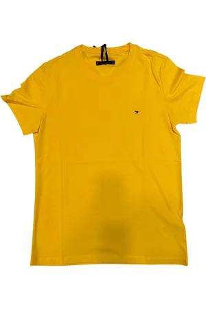 Tommy Hilfiger Koszulki, Mężczyzna, Żółty, XL, T-shirt Slim Fit z Bawełny z Haftowanym Logo