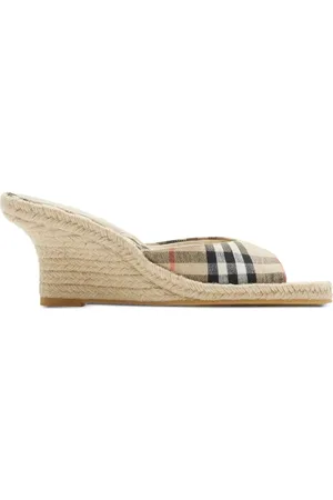 Burberry Buty, Kobieta, Beżowy, 38 1/2 EU, Beżowe Espadryle w Kratę na Koturnie