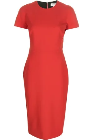 Victoria Beckham Sukienki, Kobieta, Czerwony, S, Czerwony T-shirt z Krepu i Okrągłym Dekoltem