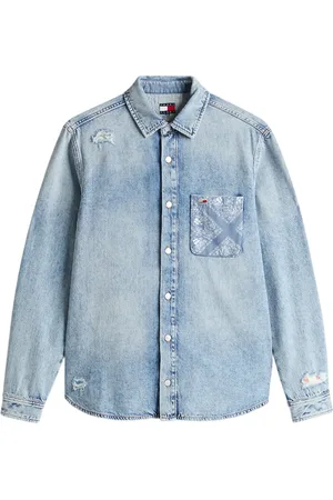 Tommy Hilfiger Koszule, Mężczyzna, Niebieski, M, Paisley Koszula Dżinsowa Z Przetarciami
