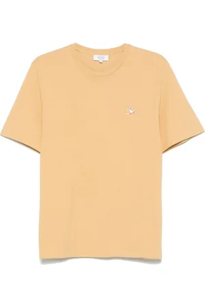 Maison Kitsuné Koszulki, Mężczyzna, Żółty, 2XL, Musztardowy T-shirt z okrągłym dekoltem