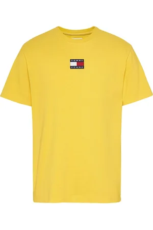 Tommy Hilfiger Koszulki, Mężczyzna, Żółty, M, Bawełniana T-shirt w Regular Fit z Minimalistycznym Nadrukiem