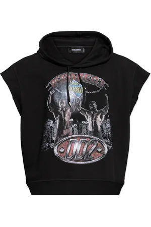 Dsquared2 Bluzy, Mężczyzna, Czarny, L, Bawełna, Bluza Hoodie Bez Rękawów