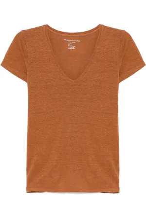 Majestic Koszulki, Kobieta, brązowy, M, Brązowy T-shirt z Dekoltem V Krótkie Rękawy