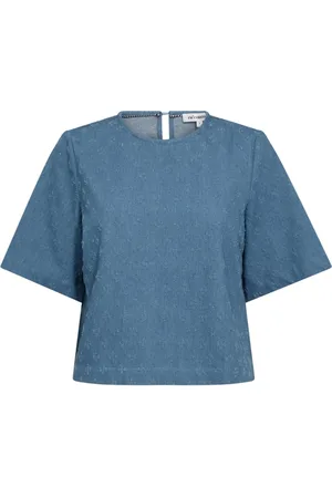 Co`Couture Bluzki, Kobieta, Niebieski, XS, Denim, Denimowa Bluzka z Krótkimi Szerokimi Rękawami