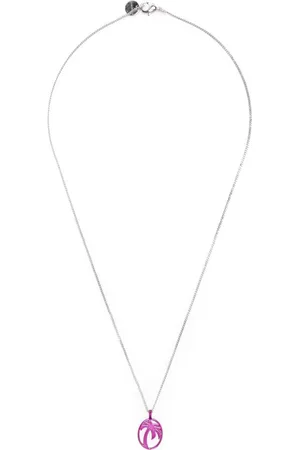 Palm Angels Akcesoria, Mężczyzna, Szary, ONE SIZE, Naszyjnik z zawieszką z logo i łańcuszkiem typu cable-link