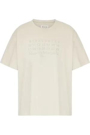 Maison Margiela Koszulki, Mężczyzna, Beżowy, XL, Beżowy T-shirt z motywem numerów i okrągłym dekoltem