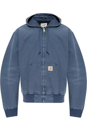 Carhartt Bluzy, Mężczyzna, Niebieski, M, Lekka niebieska kurtka z kapturem i logo