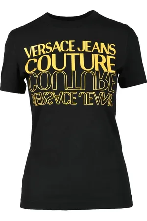 VERSACE Koszulki, Kobieta, Czarny, 2XS, Bawełniana koszulka z unikalnym wzorem