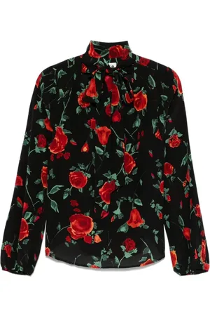 RIXO London Bluzki, Kobieta, Wielobarwność, M, Czarny Kokarda Elastyczne Mankiety Top