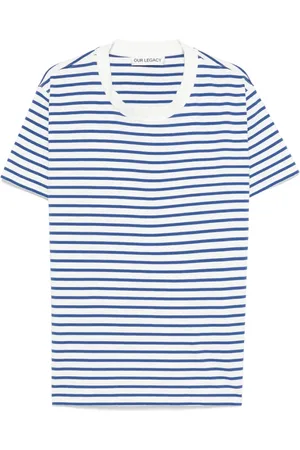 OUR LEGACY Koszulki, Mężczyzna, Wielobarwność, 2XL, Biała Koszulka w Paski z Okrągłym Dekoltem