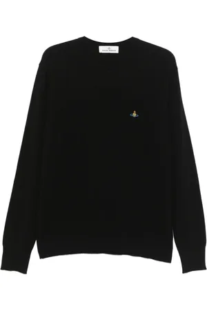 Vivienne Westwood Swetry, Mężczyzna, Czarny, L, Czarny Sweter z Haftem Logo Orb