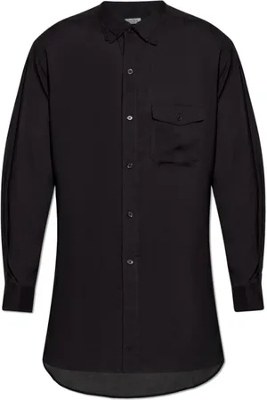 YOHJI YAMAMOTO Koszule, Mężczyzna, Czarny, L, Czarna Koszula z Kieszenią na Piersi