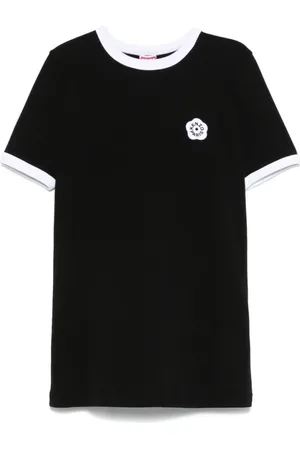 Kenzo Koszulki, Kobieta, Czarny, S, Bawełna, T-shirt z prążkowanymi mankietami