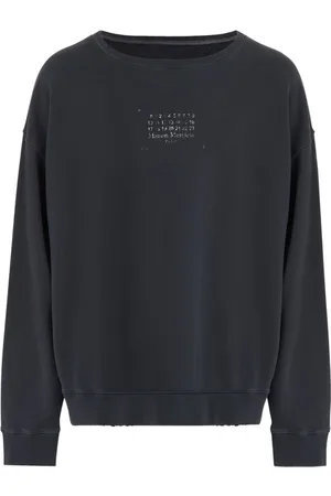 Maison Margiela Bluzy, Mężczyzna, Czarny, L, Bawełna, Czarna bawełniana bluza z okrągłym dekoltem