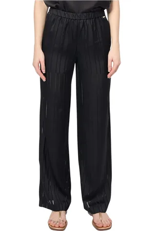 Armani Exchange Spodnie, Kobieta, Czarny, XS, Czarne W paski Spodnie z wysokim stanem