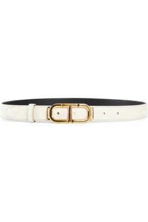 Tom Ford Akcesoria, Kobieta, Biały, 80 CM, Paskowany pasek z tłoczonym krokodylem i złotą klamrą