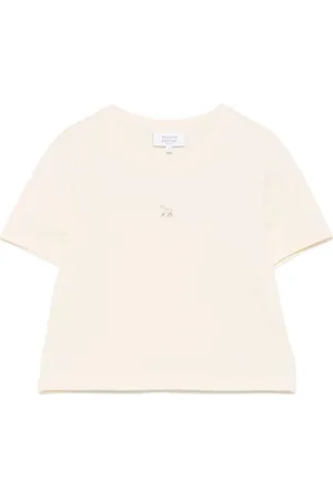 Maison Kitsuné Koszulki, Kobieta, Beżowy, L, Crew Neck Short Sleeve T-shirt