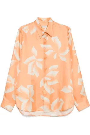 DRIES VAN NOTEN Koszule, Mężczyzna, Pomarańczowy, M, Koszula z kwiatowym wzorem zapinana na guziki