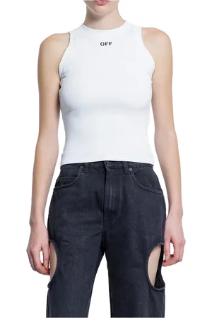 OFF-WHITE Koszulki, Kobieta, Biały, 2XS, Top z żebrowanym materiałem i haftem