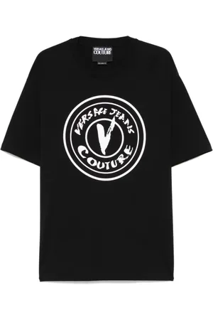 VERSACE Koszulki, Mężczyzna, Czarny, S, Czarna Koszulka z Okrągłym Dekoltem
