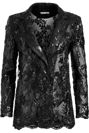 ALICE+OLIVIA Kurtki, Kobieta, Czarny, S, Czarna Haftowana Koronkowa Kurtka