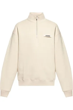 Jacquemus Bluzy, Mężczyzna, Beżowy, L, Bawełna, Beżowy Sweter z Logo na Zamek