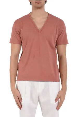 Mauro Grifoni Koszulki, Mężczyzna, Pomarańczowy, L, Bawełniany T-shirt z dekoltem w serek, Regular Fit