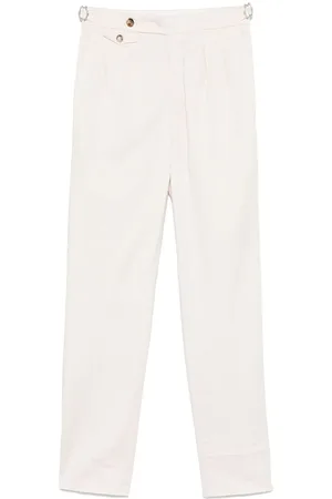 Brunello Cucinelli Spodnie, Mężczyzna, Biały, XL, Bawełna, Spodnie Tailored z regulowanym pasem