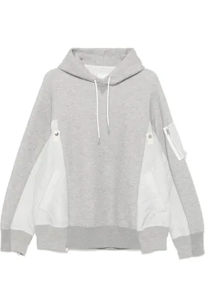 SACAI Bluzy, Mężczyzna, Szary, L, Jasnoszara Bluza z Kapturem i Kieszenią na Zamek