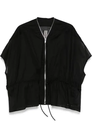 Rick Owens Kurtki, Kobieta, Czarny, ONE SIZE, Czarna Kurtka z Zamkiem i Krótkimi Rękawami