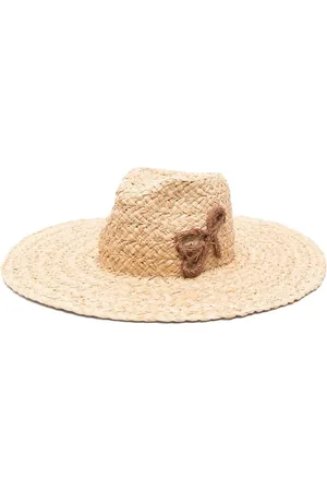 Ruslan Baginskiy Akcesoria, Kobieta, Beżowy, XS, Słoma Wide Brim Hat z Logo