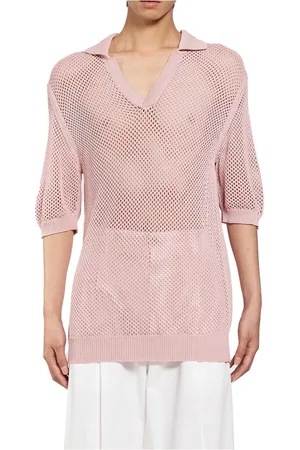 LANEUS Koszulki, Mężczyzna, Różowy, XL, Nylon, Wielokolorowy Sweterek Polo z Otwartym Dzianiem