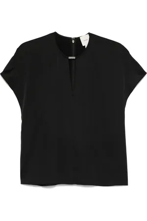 Calvin Klein Bluzki, Kobieta, Czarny, M, Czarna Koszula z Dekoltem w Serek i Rękawami 3/4