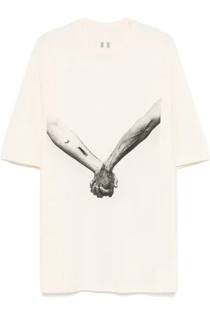 Rick Owens Koszulki, Mężczyzna, Beżowy, S, Beżowy T-shirt z Graficznym Nadrukiem