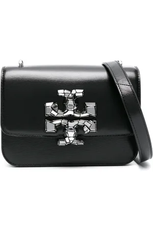 Tory Burch Torebki, Kobieta, Czarny, ONE SIZE, Skóra, Czarna skórzana torebka na ramię z fakturą młotkowaną