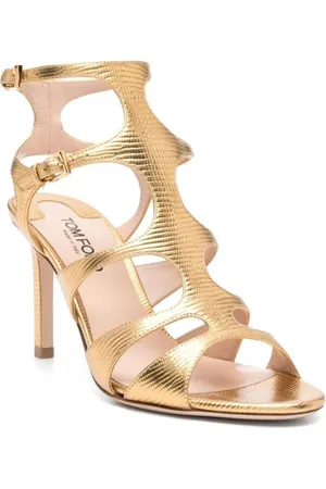 Tom Ford Buty, Kobieta, Żółty, 37 EU, Sandały na szpilce z złotą klamrą