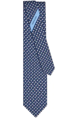 Salvatore Ferragamo Akcesoria, Mężczyzna, Niebieski, ONE SIZE, Jedwabny krawat w łabędzie