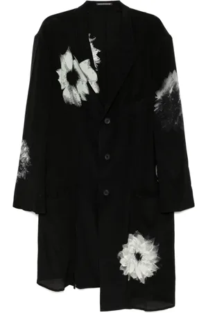 YOHJI YAMAMOTO Płaszcze, Mężczyzna, Czarny, L, Czarna Kurtka z Guzikami i Kieszeniami
