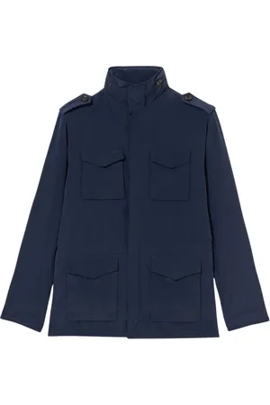 Brooks Brothers Kurtki, Mężczyzna, Niebieski, M, Poliester, Kurtka polowa z ochroną przed wodą w dotyku brzoskwini