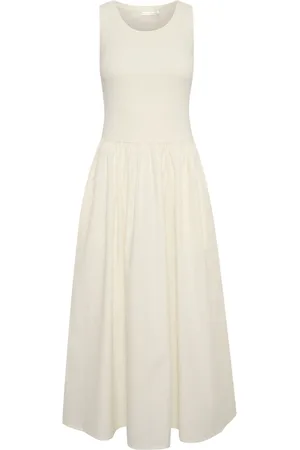 INWEAR Sukienki, Kobieta, Biały, L, Bawełna, Whisper Sukienka z Rozkloszowaną Spódnicą