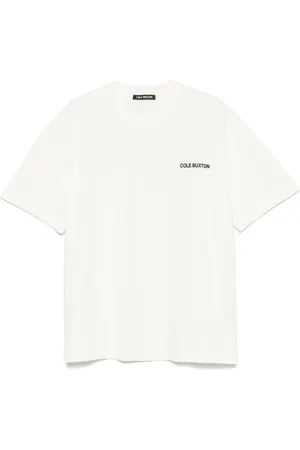 Cole Buxton Koszulki, Mężczyzna, Biały, S, Ecru Logo Print Crew Neck T-shirt