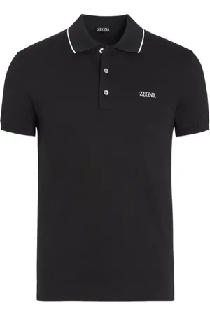 Ermenegildo Zegna Koszulki, Mężczyzna, Czarny, L, Bawełna, Czarny sweter polo z haftowanym logo