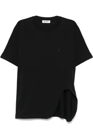 The Attico Koszulki, Kobieta, Czarny, S, Bawełna, T-shirt z okrągłym dekoltem i haftowanym logo